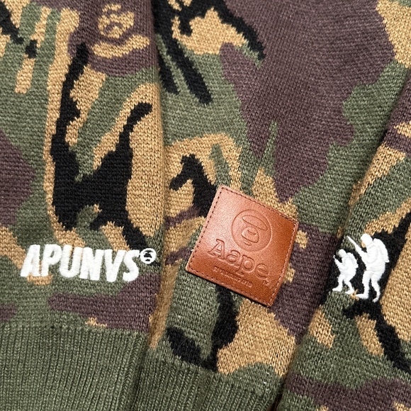 AAPE A Bathing Ape Green Camo Big Logo Knit Rabbit Hair Sweater Mens Small - Picture 4 of 11